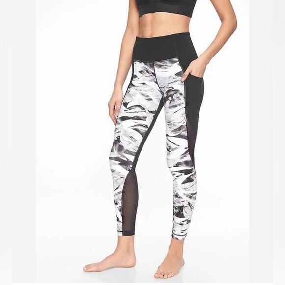 Athleta High Rise Leggings in Black & White with Mesh Detail - Size S - Picture 1 of 7